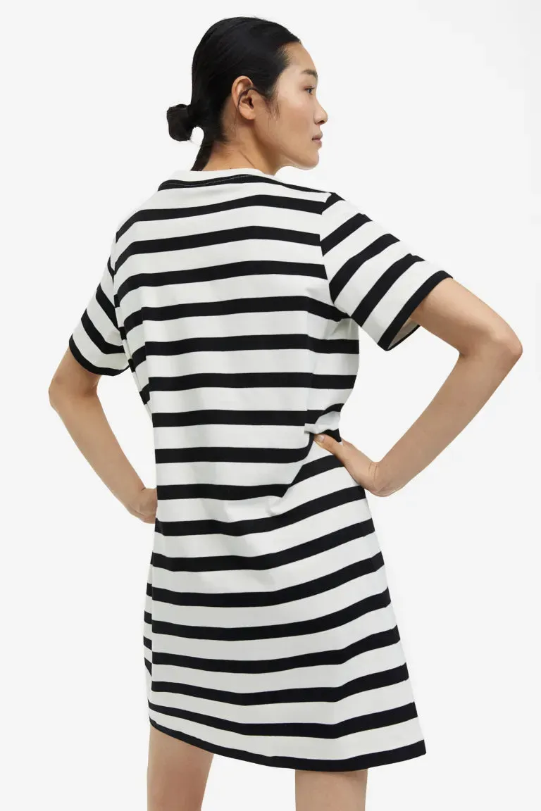 H&M Cotton T-shirt Dress, White/Black Striped