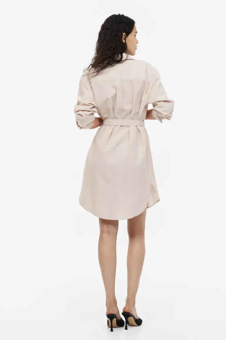 H&M linen blend shirtdress, light beige