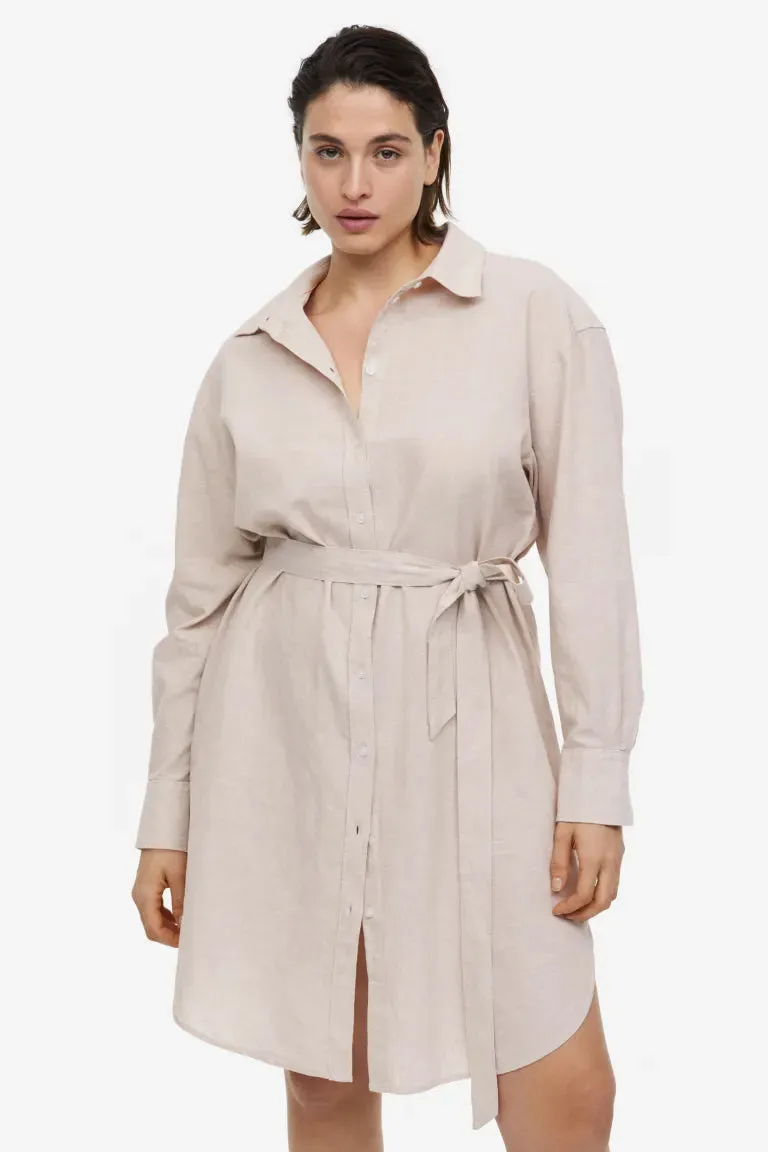 H&M linen blend shirtdress, light beige