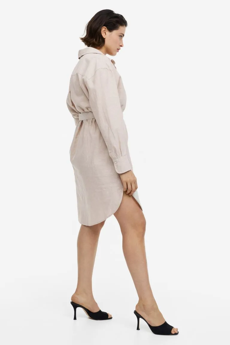 H&M linen blend shirtdress, light beige