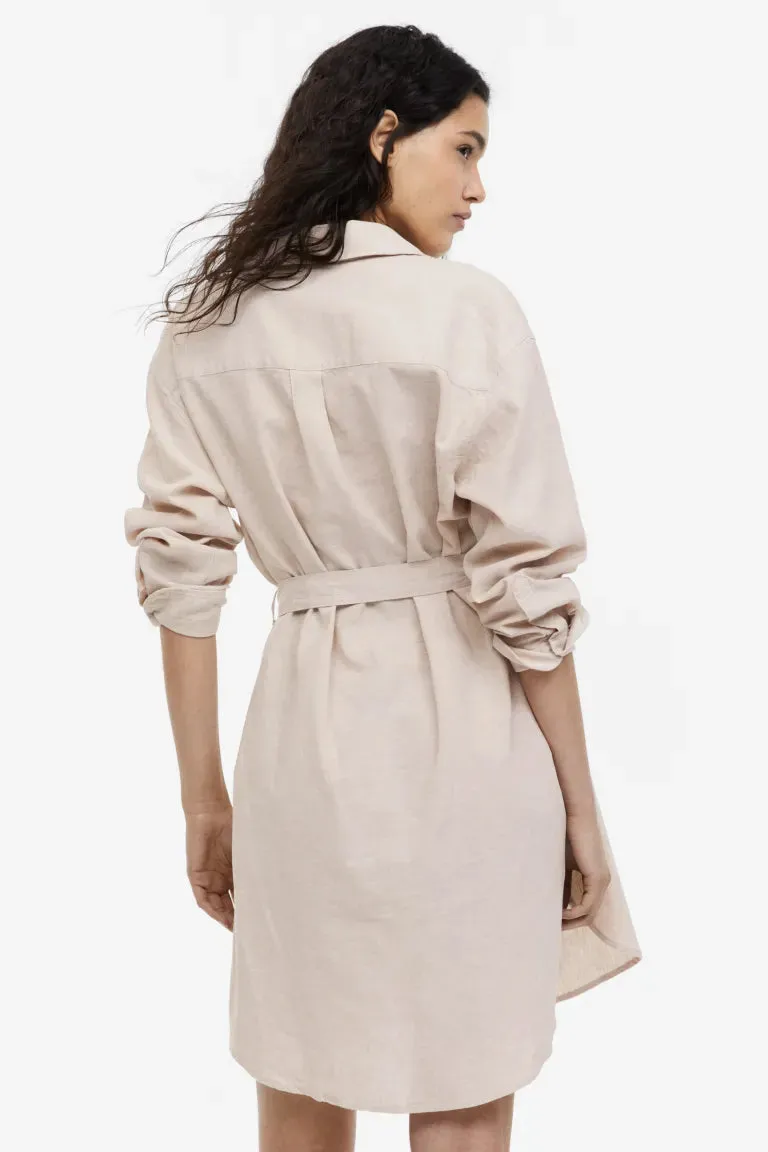 H&M linen blend shirtdress, light beige