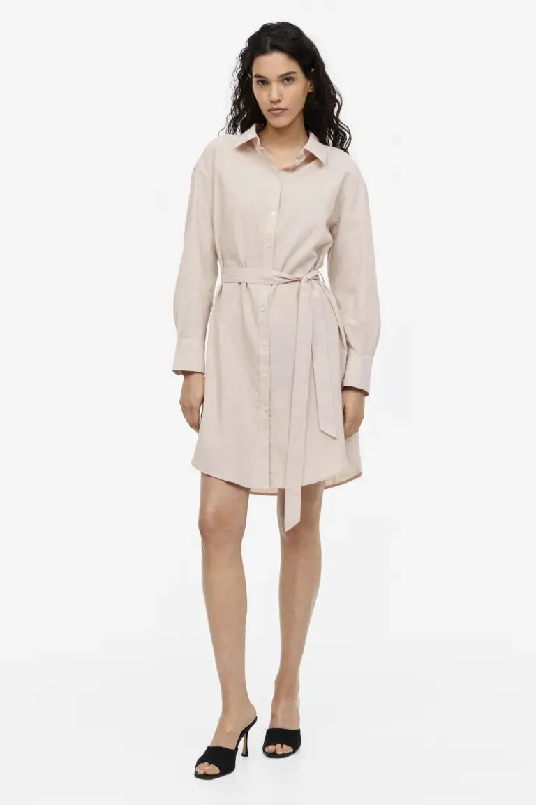 H&M linen blend shirtdress, light beige