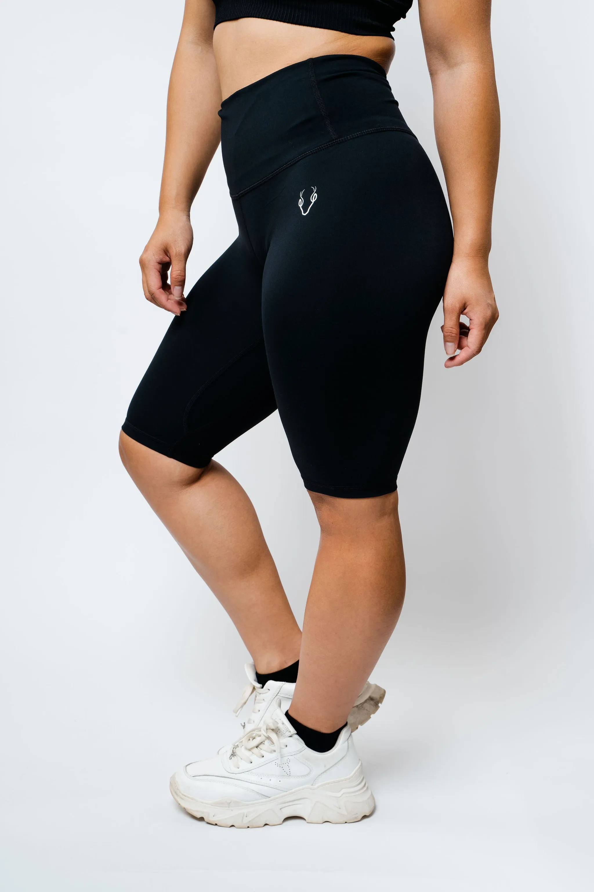 High Waist Bike Shorts with Inside Pocket- Black