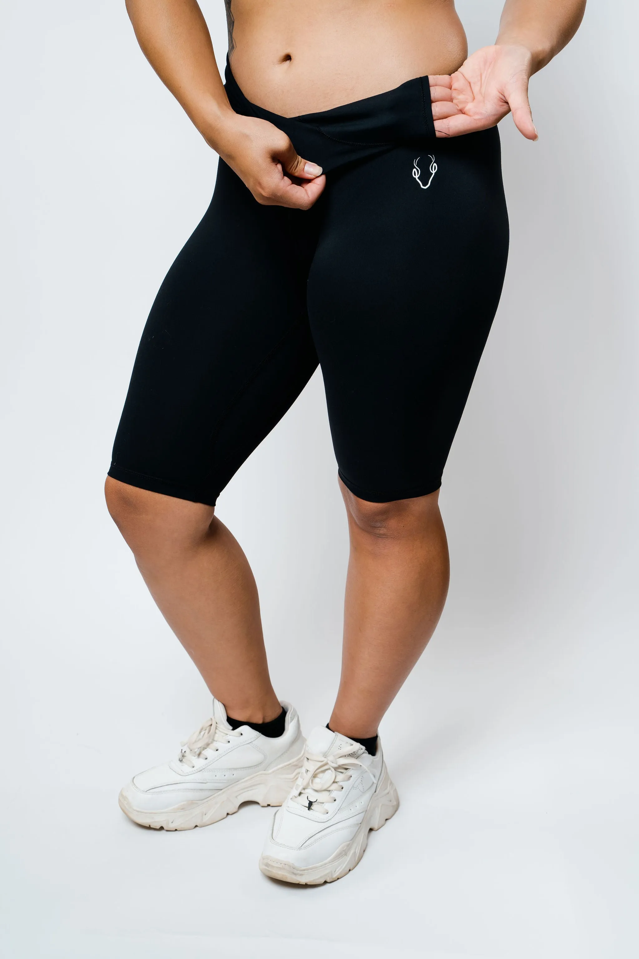 High Waist Bike Shorts with Inside Pocket- Black