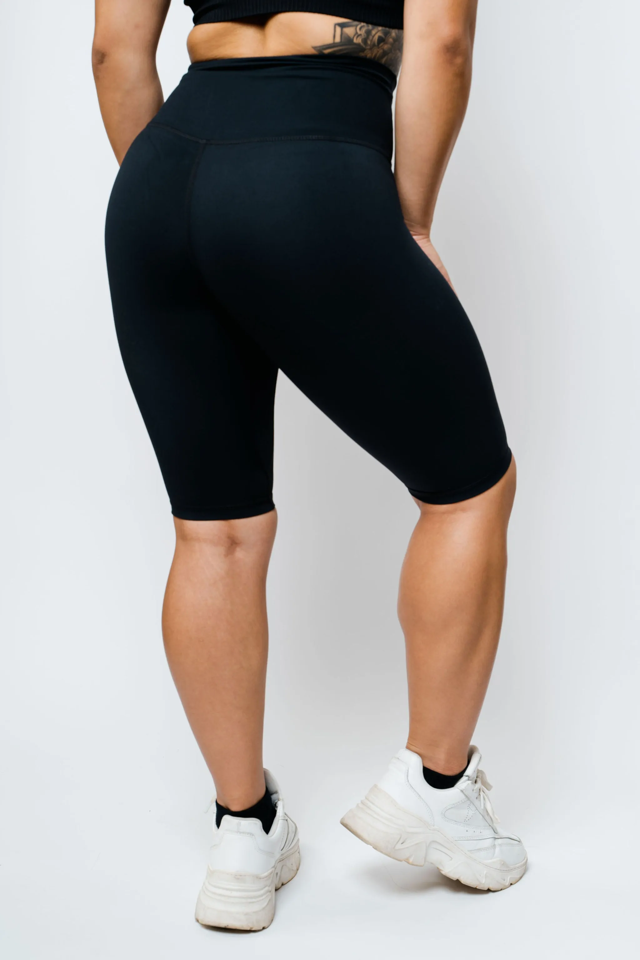 High Waist Bike Shorts with Inside Pocket- Black