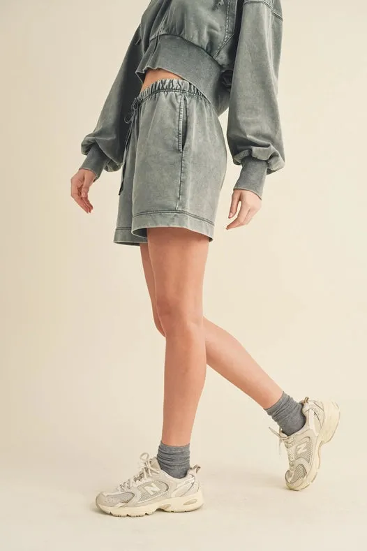 High Waisted Mineral Wash Shorts Sage