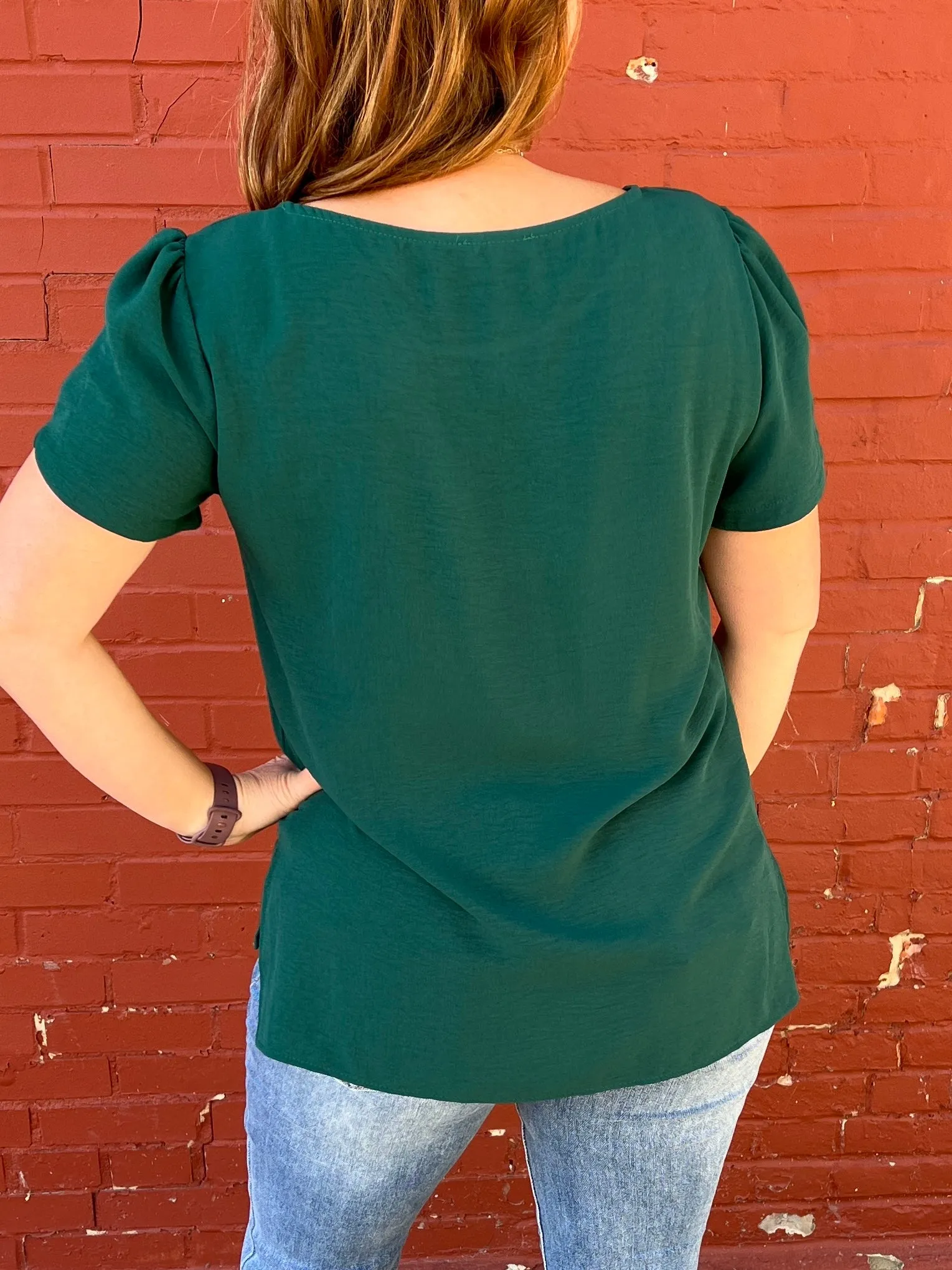 Hunter Green Tulip Sleeve Blouse