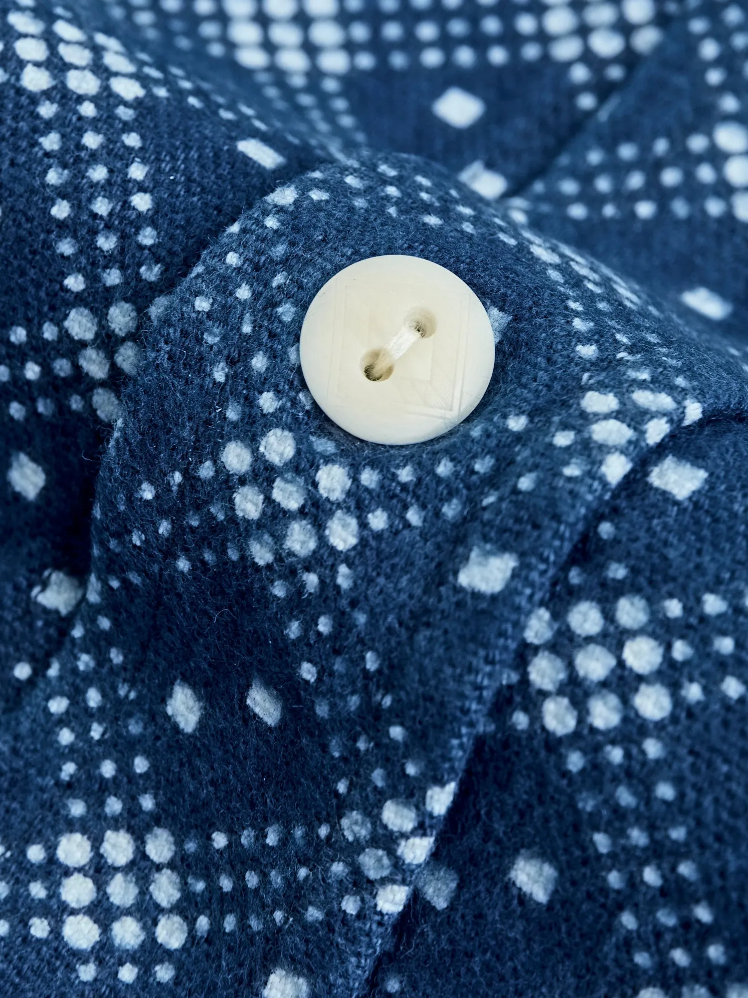 Indigo Discharge Diamond Flannel Shirt in Rinsed Indigo