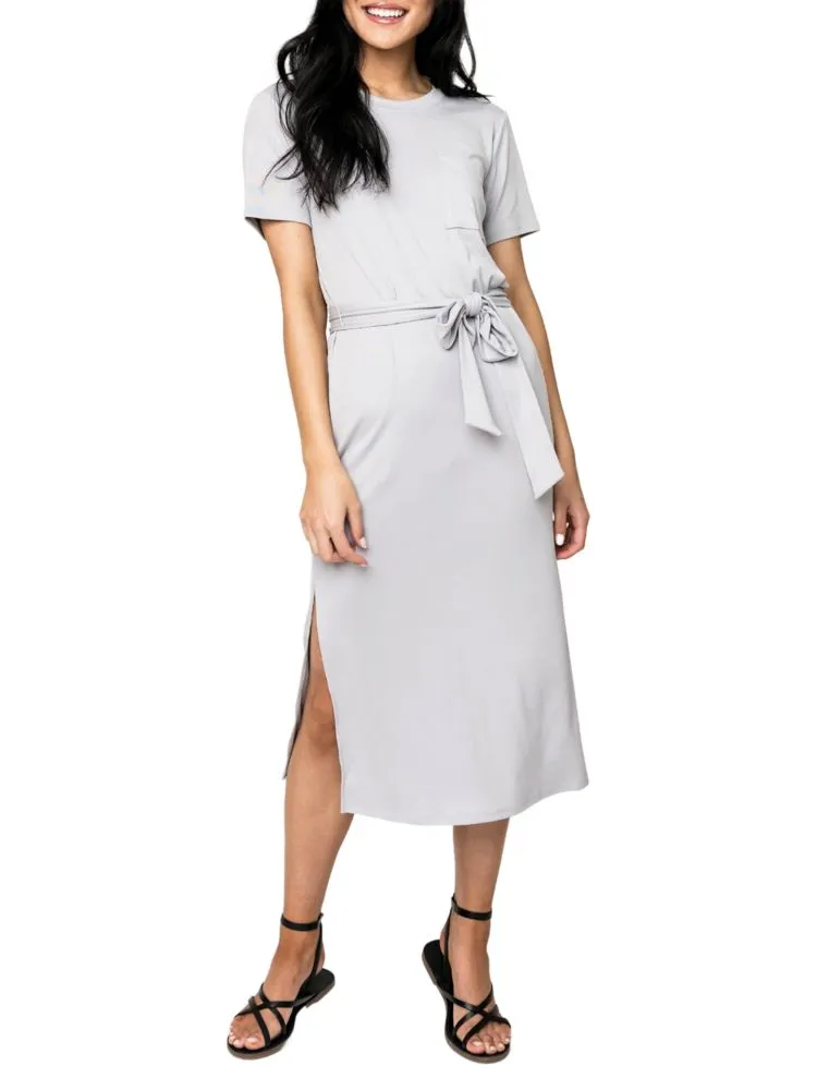 Lindsey Slim Fit Midi T-Shirt Dress with Gibsonlook Belt, Silver