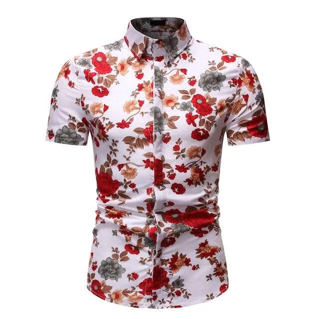 Men Short Sleeve Hawaiian Shirt Camisa Masculina Fashion Floral Mens Shirts