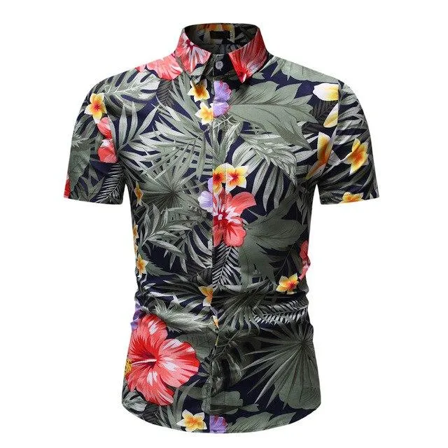 Men Short Sleeve Hawaiian Shirt Camisa Masculina Fashion Floral Mens Shirts