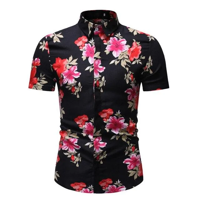 Men Short Sleeve Hawaiian Shirt Camisa Masculina Fashion Floral Mens Shirts