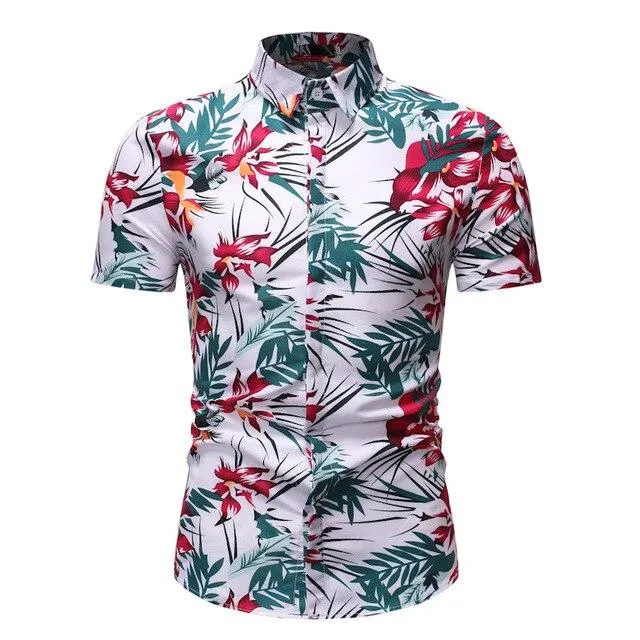 Men Short Sleeve Hawaiian Shirt Camisa Masculina Fashion Floral Mens Shirts