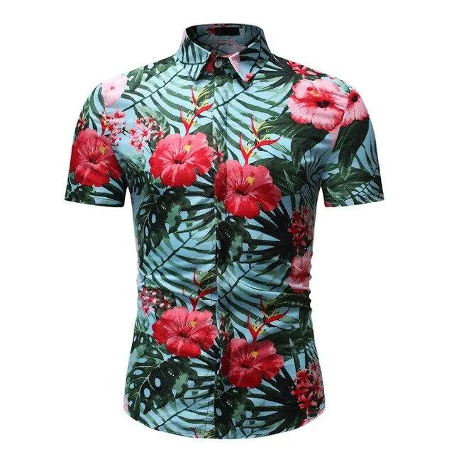 Men Short Sleeve Hawaiian Shirt Camisa Masculina Fashion Floral Mens Shirts