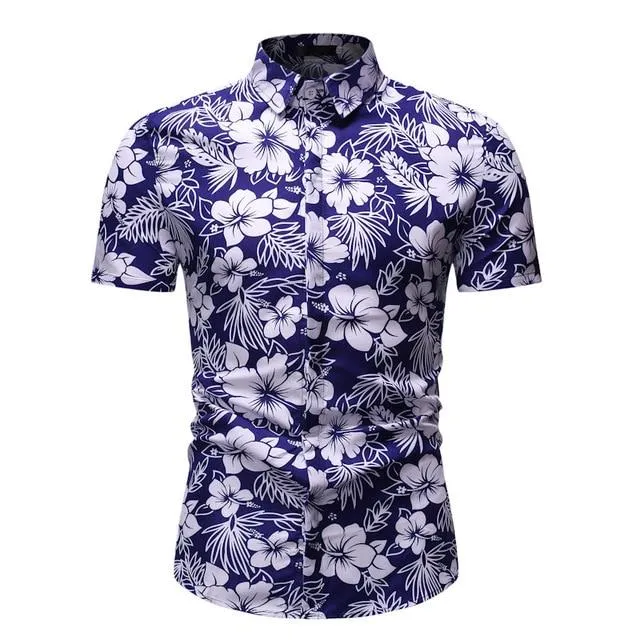 Men Short Sleeve Hawaiian Shirt Camisa Masculina Fashion Floral Mens Shirts