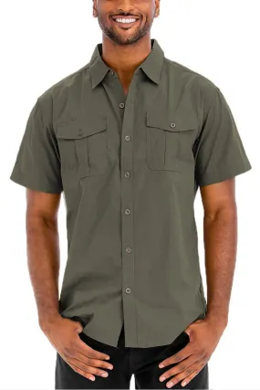 Mens Casual Short Sleeve Button Front Shirts