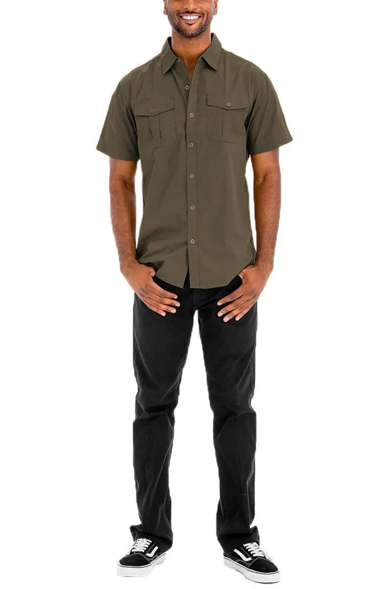 Mens Casual Short Sleeve Button Front Shirts