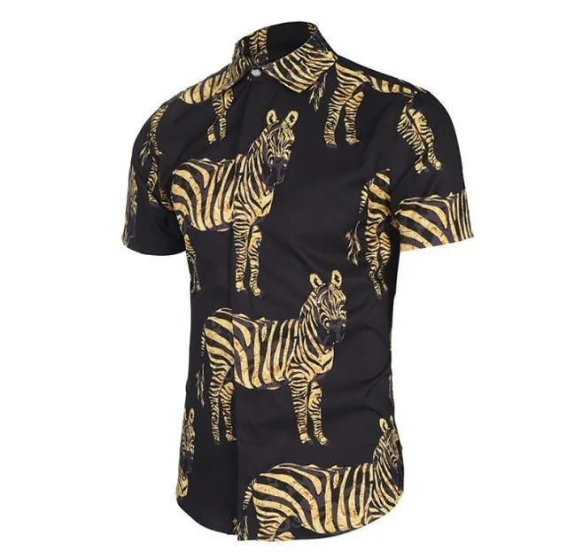 Men's Shirts Zebra Print Short Sleeve Shirts Men Casual Shirts