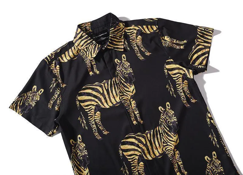 Men's Shirts Zebra Print Short Sleeve Shirts Men Casual Shirts