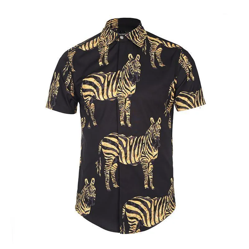 Men's Shirts Zebra Print Short Sleeve Shirts Men Casual Shirts