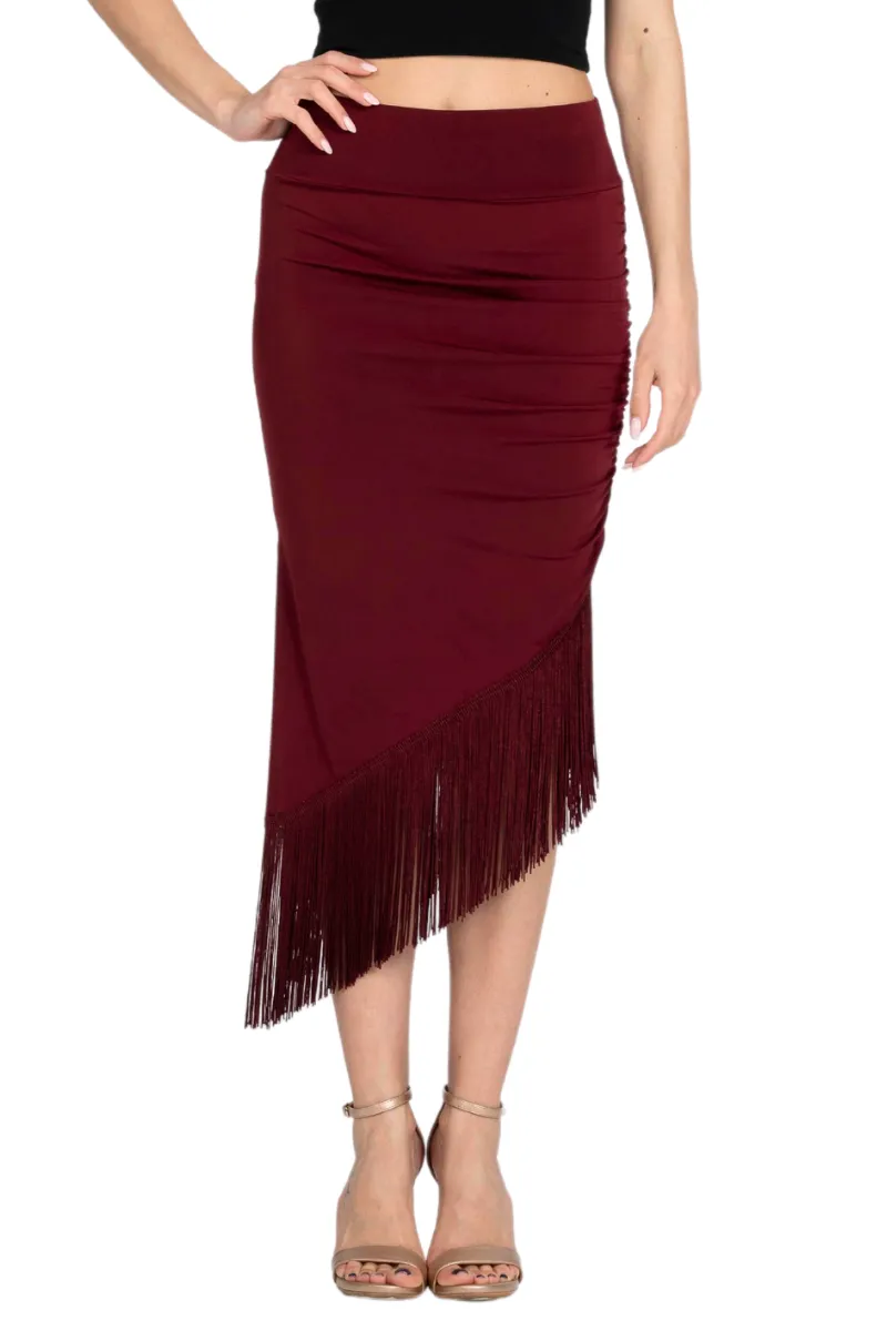 Midi Asymmetric Tango Skirt With Fringe