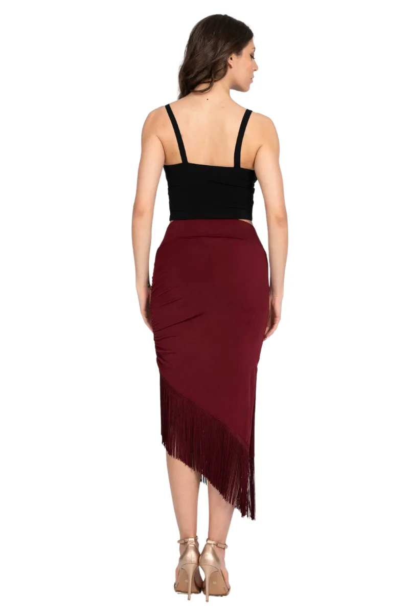 Midi Asymmetric Tango Skirt With Fringe