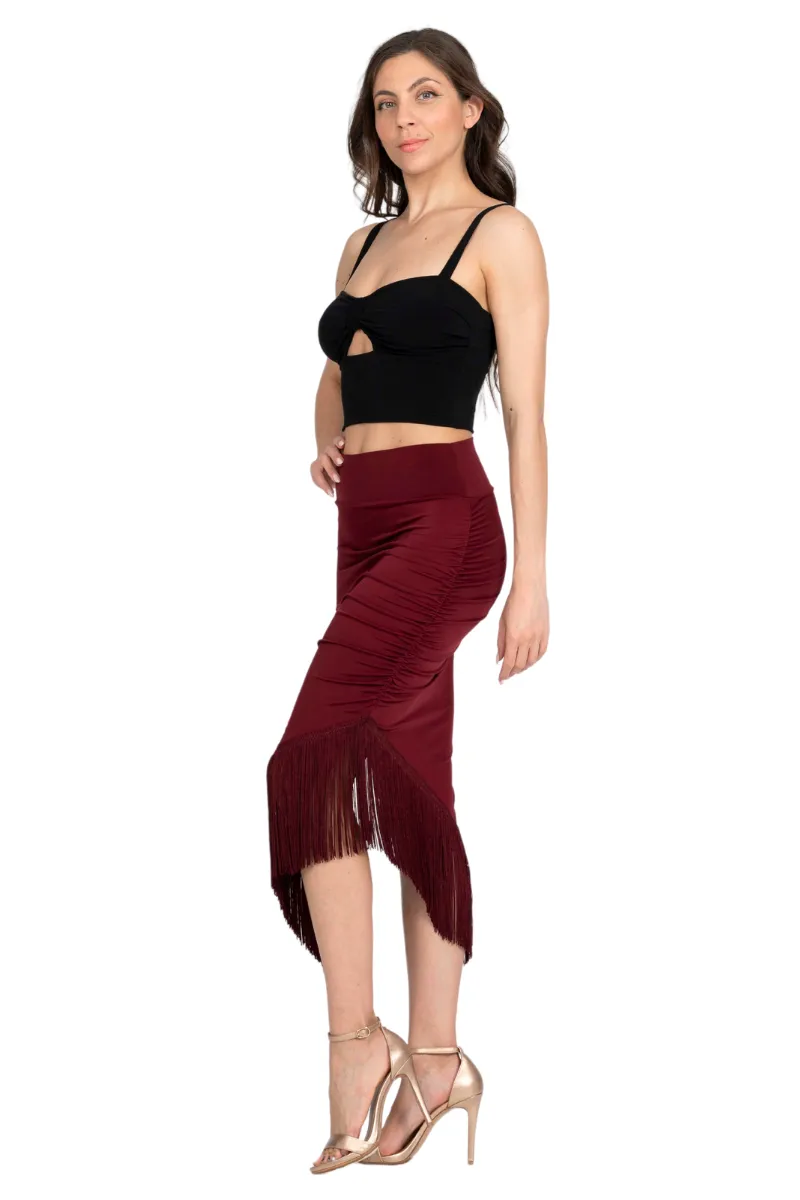 Midi Asymmetric Tango Skirt With Fringe