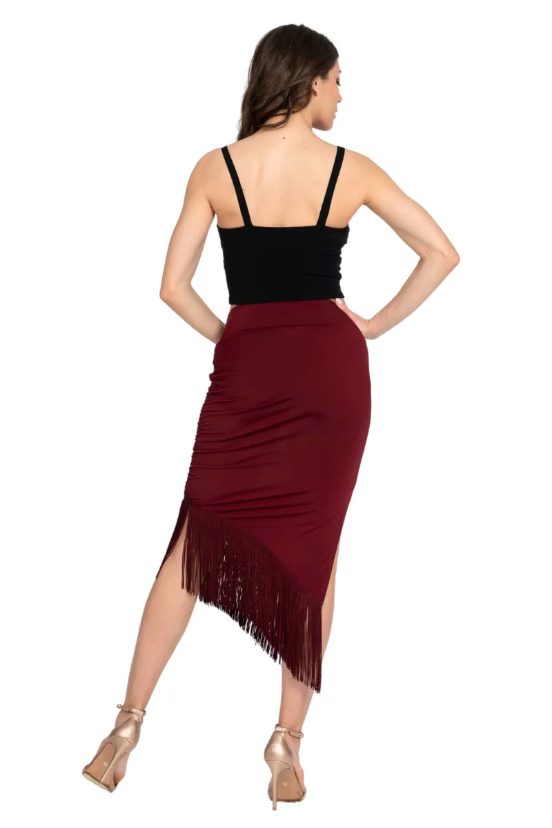 Midi Asymmetric Tango Skirt With Fringe