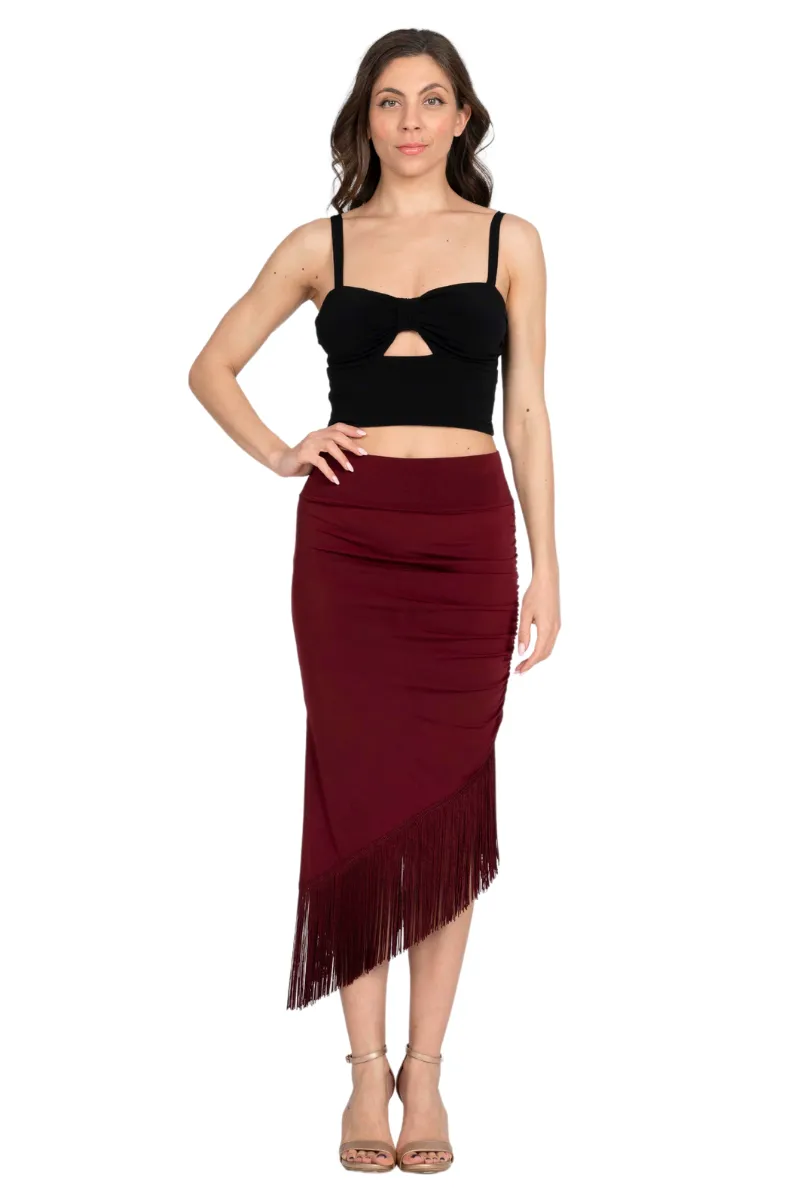 Midi Asymmetric Tango Skirt With Fringe