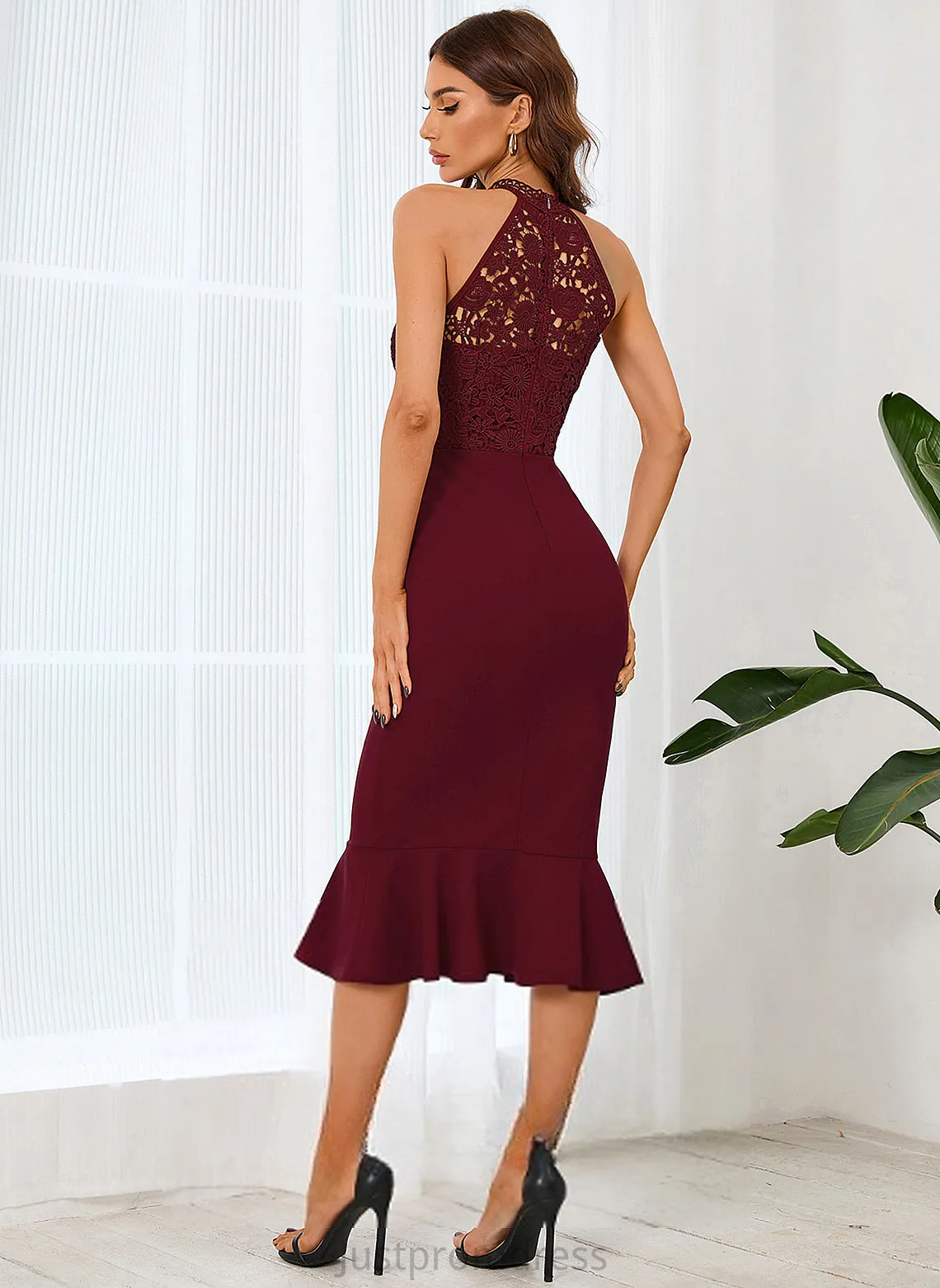 Midi Bodycon Neck Round Dresses Cotton Blends Sexy Sleeveless Club Dresses Mya