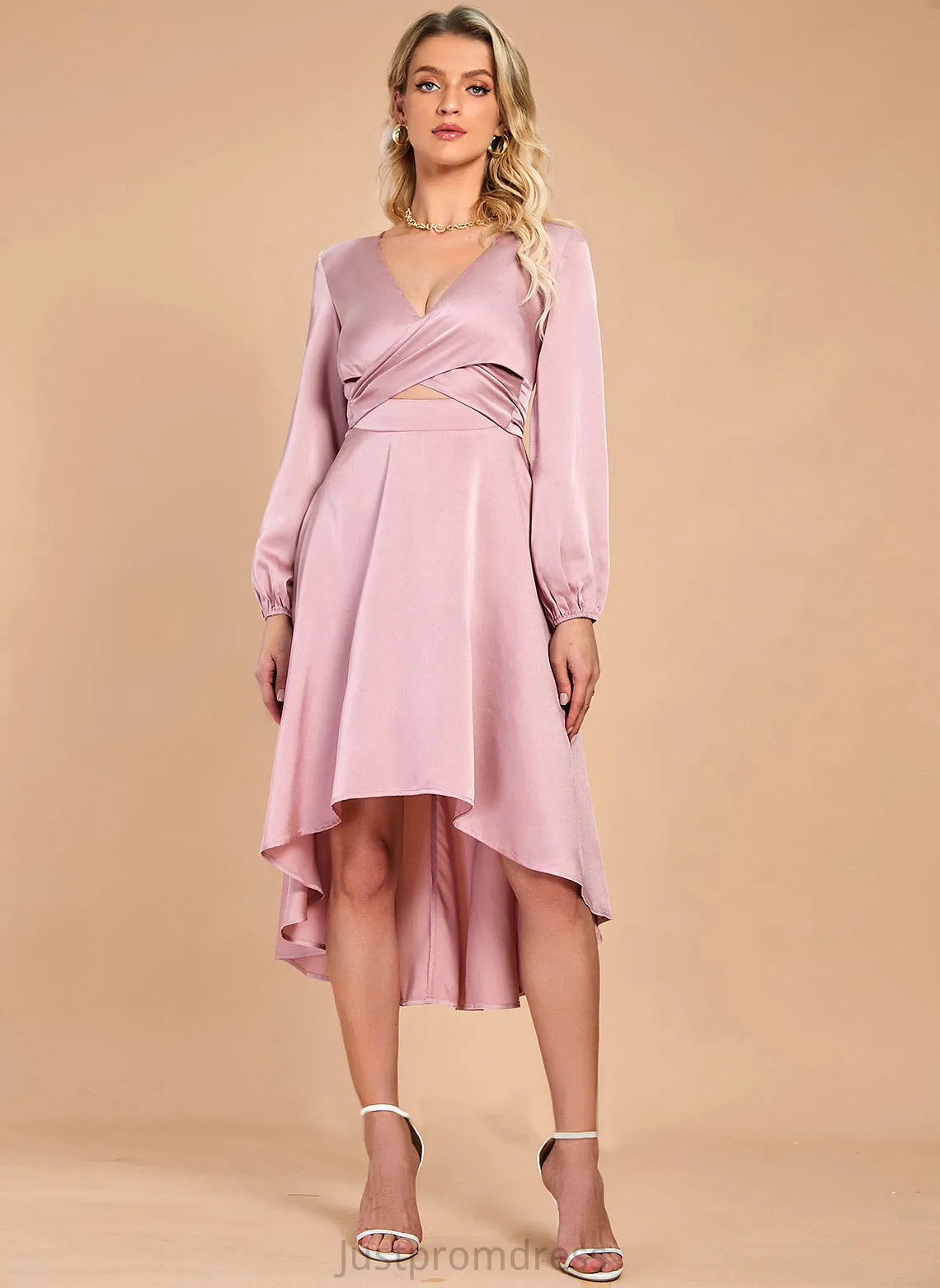 Mimi Elegant Club Dresses Satin Dresses Sleeves Midi A-line V-Neck Long