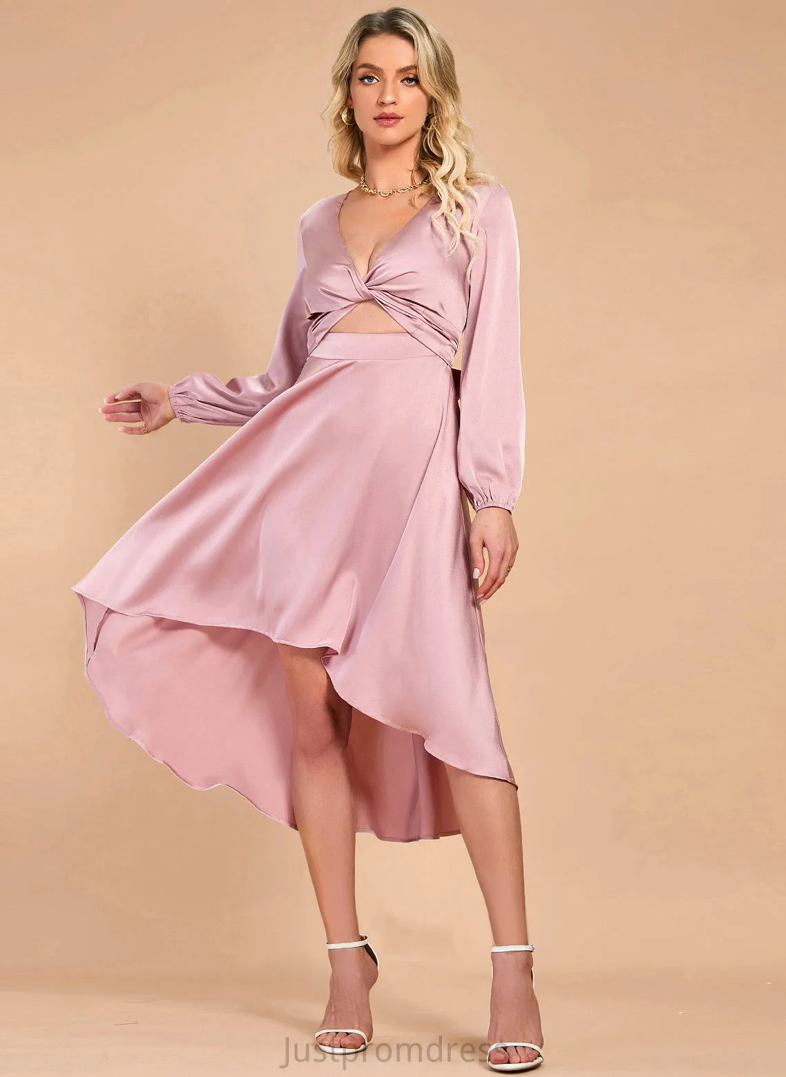 Mimi Elegant Club Dresses Satin Dresses Sleeves Midi A-line V-Neck Long