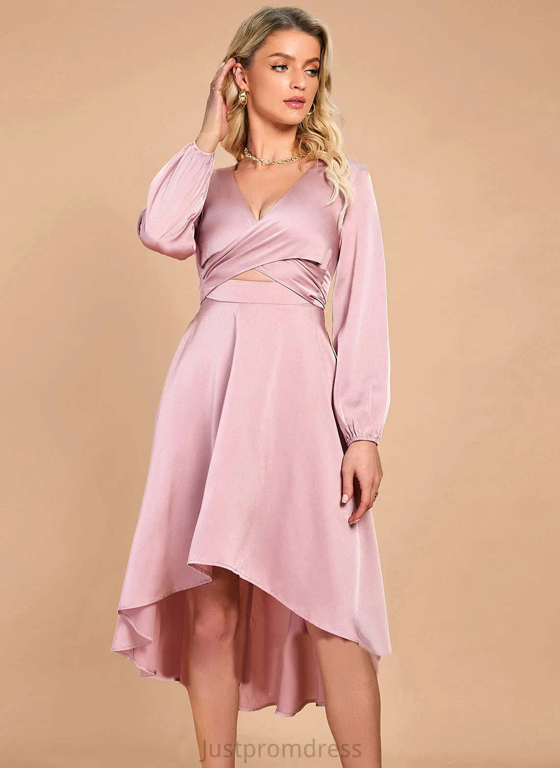 Mimi Elegant Club Dresses Satin Dresses Sleeves Midi A-line V-Neck Long