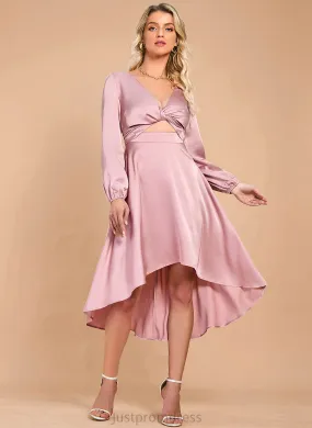 Mimi Elegant Club Dresses Satin Dresses Sleeves Midi A-line V-Neck Long