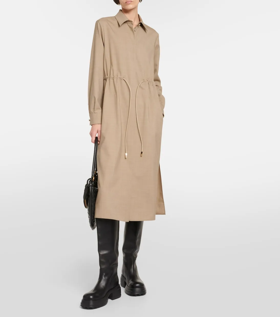 Monia shirt dress in Max Mara natural wool, brown