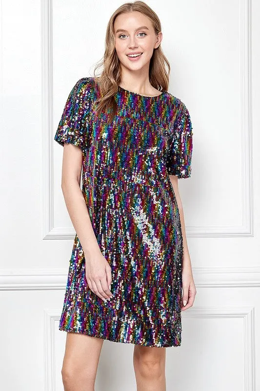 Multicolor Sequin T-shirt Dress