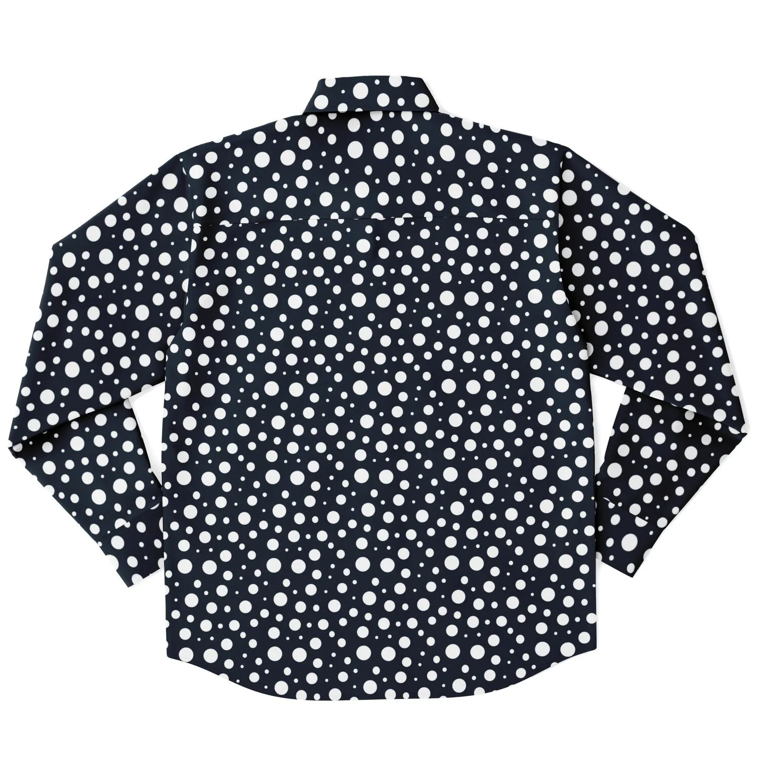 Navy Blue Polka Dots Long Sleeve Men Button Up Shirt, Dark Blue Guys Male Print Buttoned Down Collared Graphic Casual Dress Plus Size Shirt