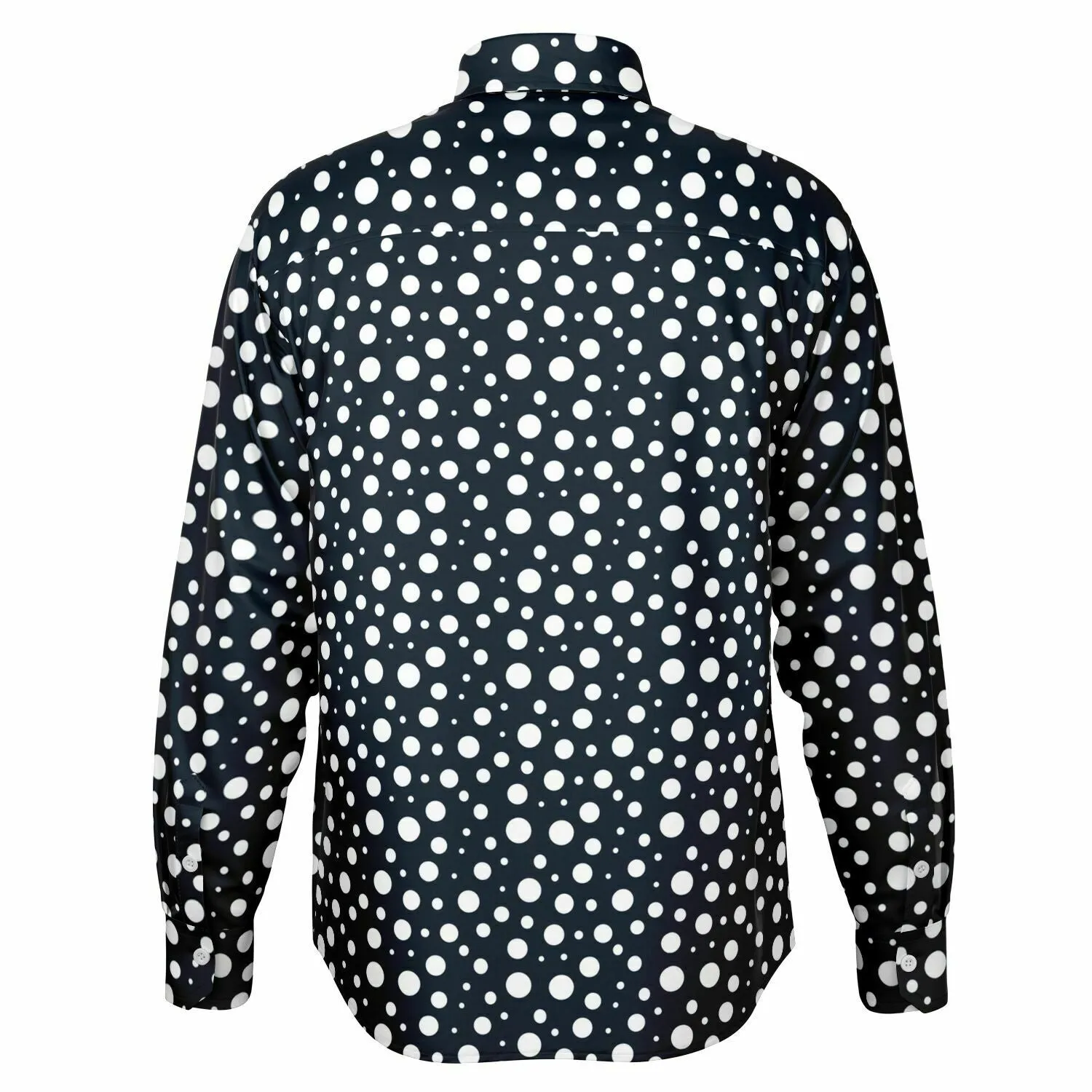 Navy Blue Polka Dots Long Sleeve Men Button Up Shirt, Dark Blue Guys Male Print Buttoned Down Collared Graphic Casual Dress Plus Size Shirt