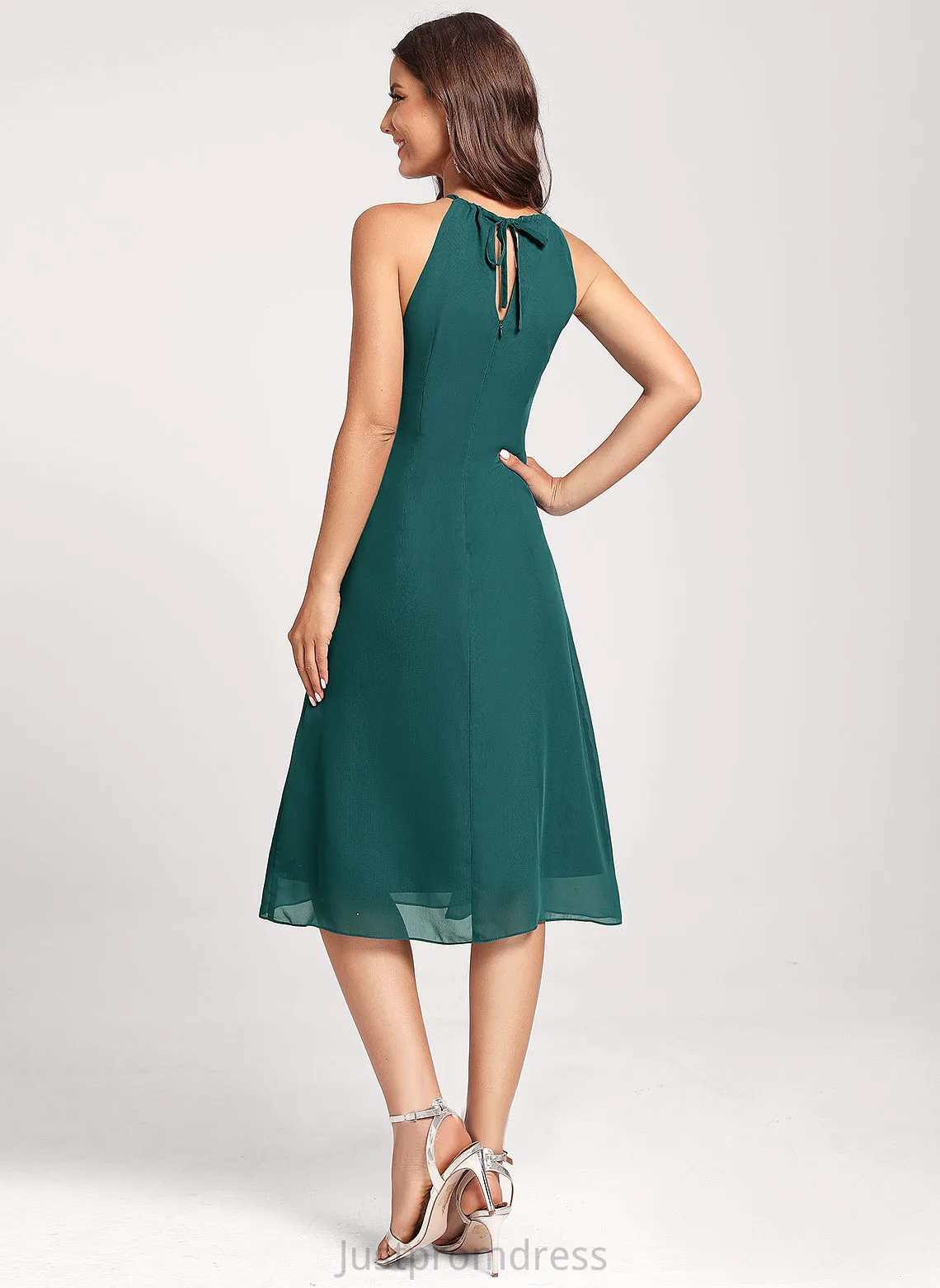 Neck Cheyanne Ruffles Chiffon Sleeveless Club Dresses Midi Dresses Cascading A-line Round