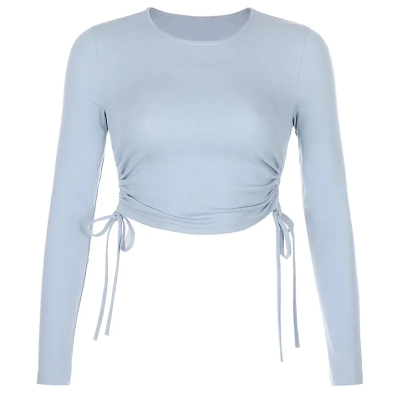 O-Neck Long Sleeve Bodycon Crop Top