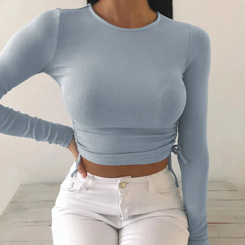 O-Neck Long Sleeve Bodycon Crop Top