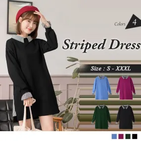 ORANGEBEAR LONG SLEEVE STRIPED SPLICE DRESS