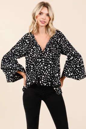 Oversized Dot Print Puff Long Sleeve Blouse Tops