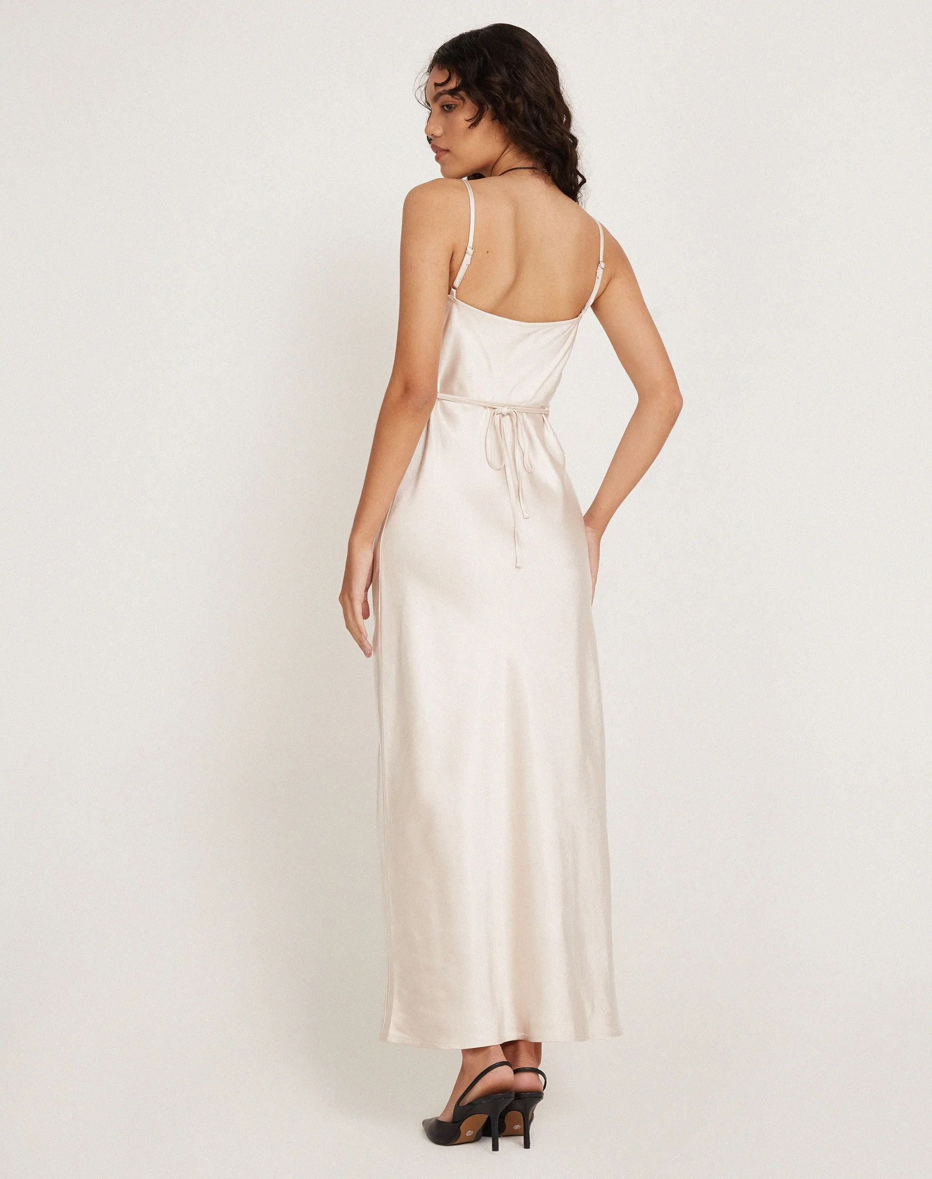 Padil Midi Dress in Satin Pearled Ivory