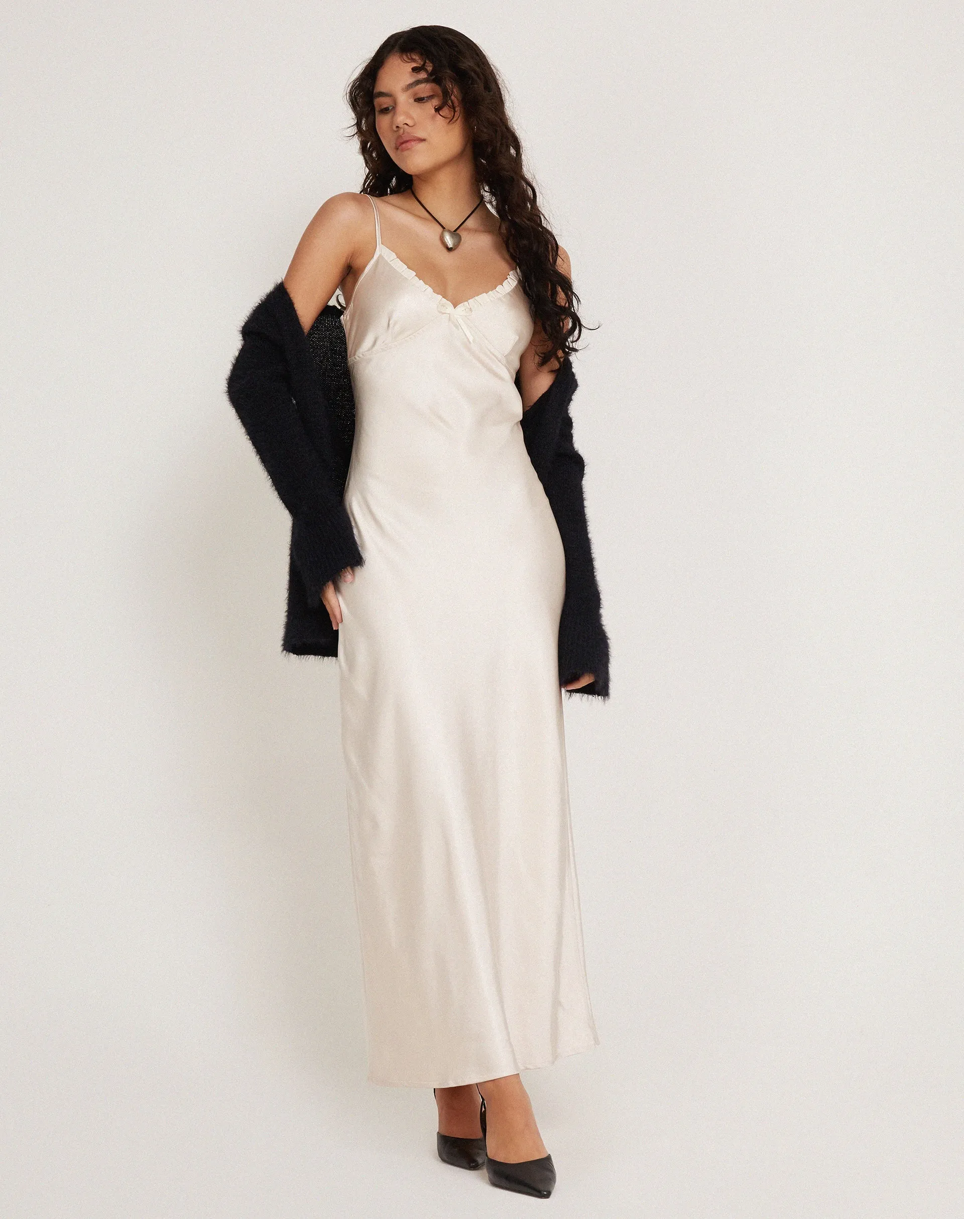 Padil Midi Dress in Satin Pearled Ivory