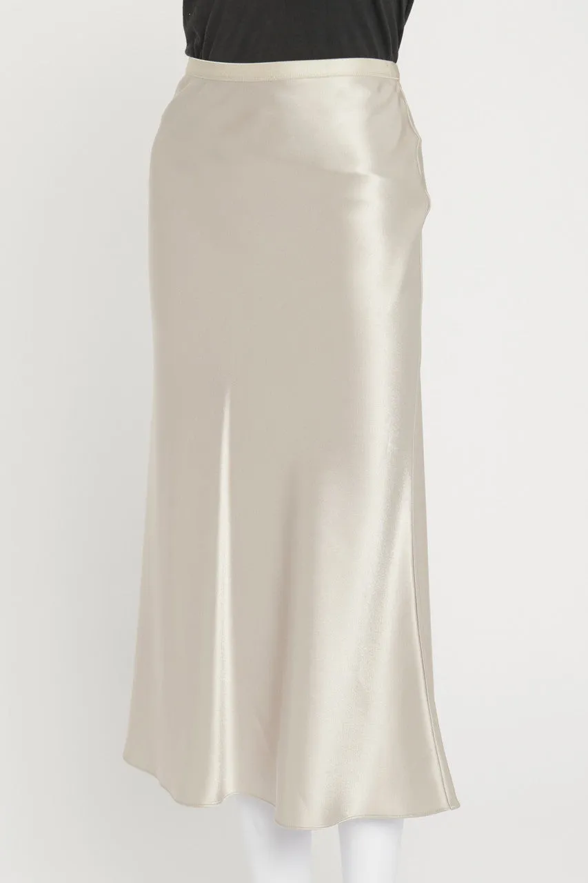 Pale Silver Satin A-Line Skirt