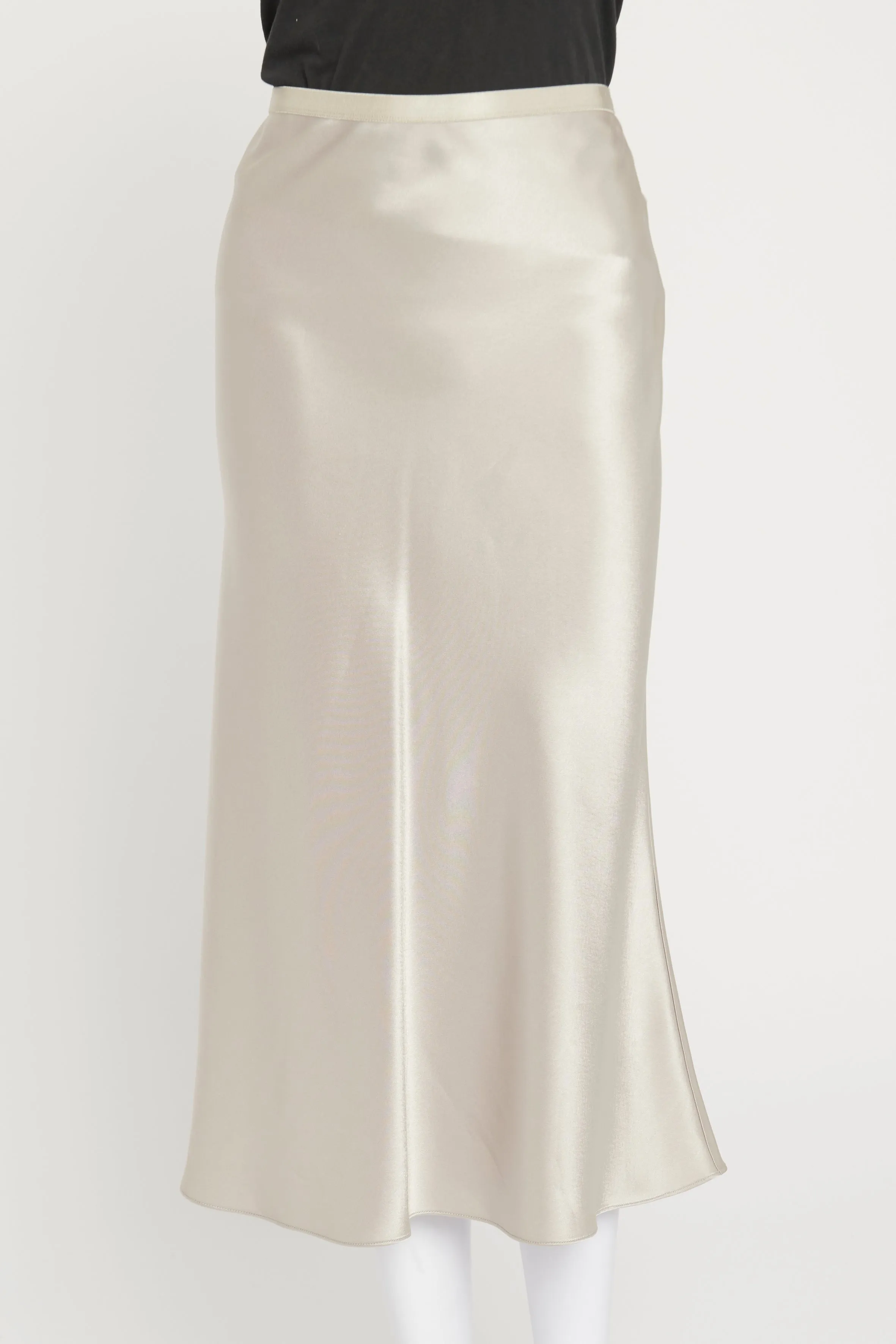 Pale Silver Satin A-Line Skirt