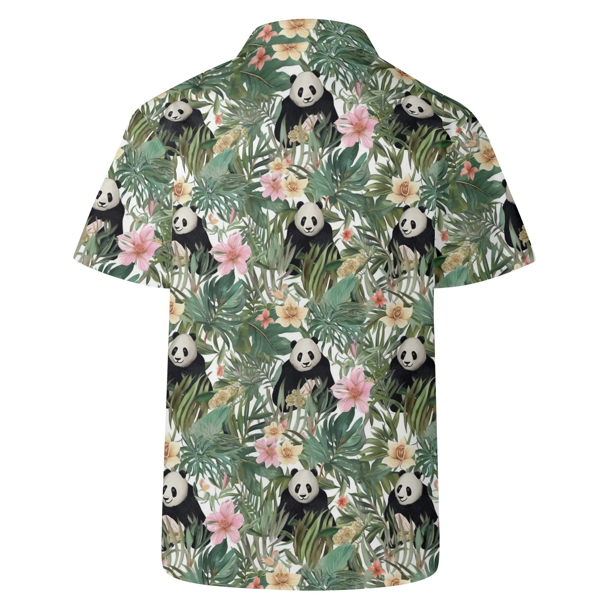 Panda Men Hawaiian shirt, Bamboo Leaves Flowers Print Vintage Retro Summer Hawaii Aloha Tropical Beach Plus Size Cool Button Up Shirt