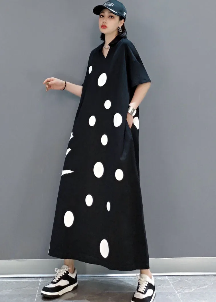 Plus Size Black V Neck dot a line skirts Half Sleeve