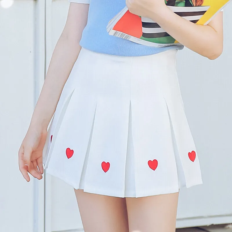 [Plus size] Kawaii aesthetic heart embroidery A-line pleated skirt